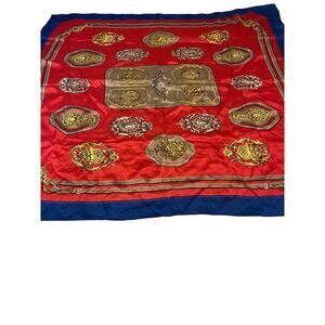 The Specialty House 100% Silk 34" x 34" Colorful Bright Scarf Crest Equine Vtg